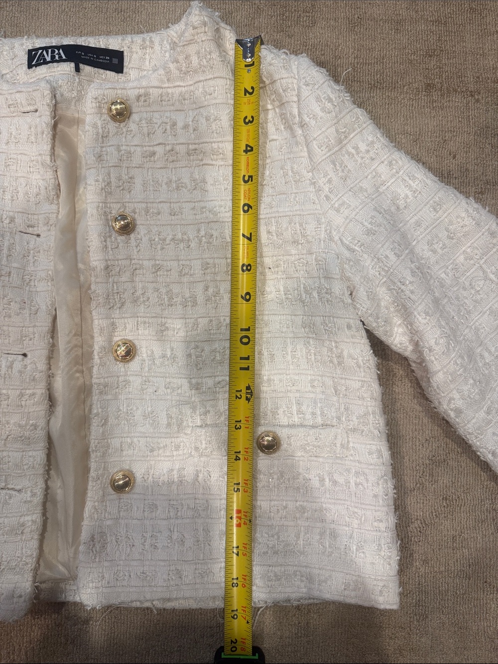 Zara Cream Tweed Cropped Jacket with Gold Buttons - Picture 7 of 7